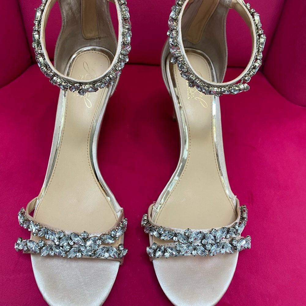 Badgley Mischka rhinestone sandals.